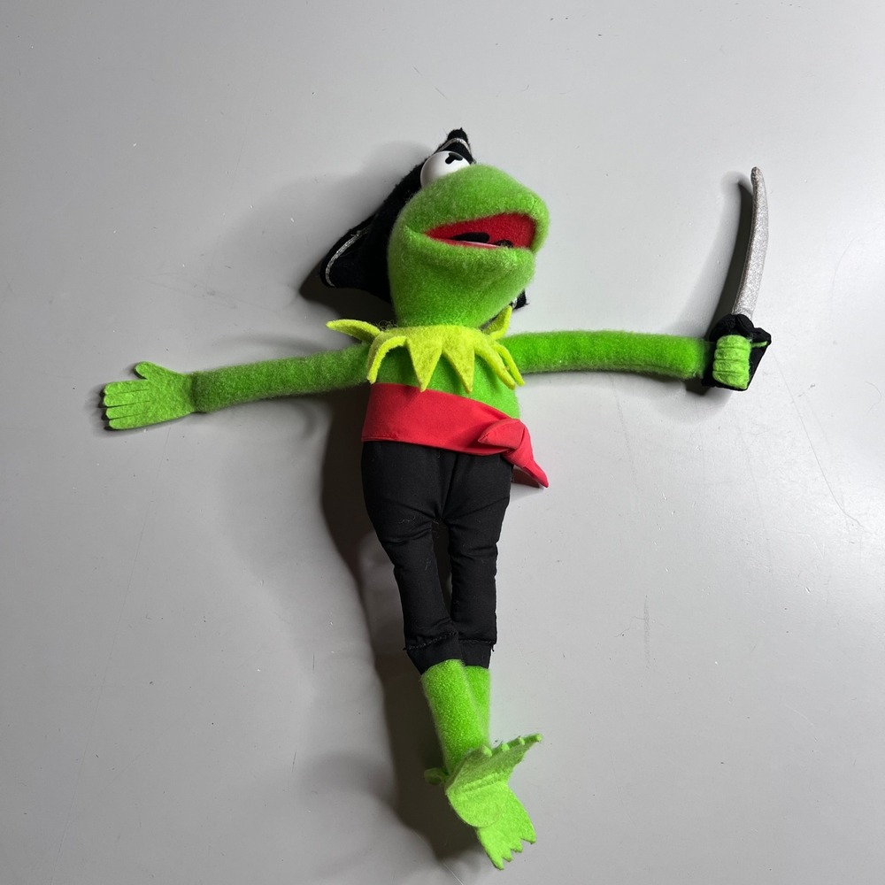 Vintage Toy Biz Kermit the Frog Pirate Plush Muppets Jim Henson Toy Cutlass Hat